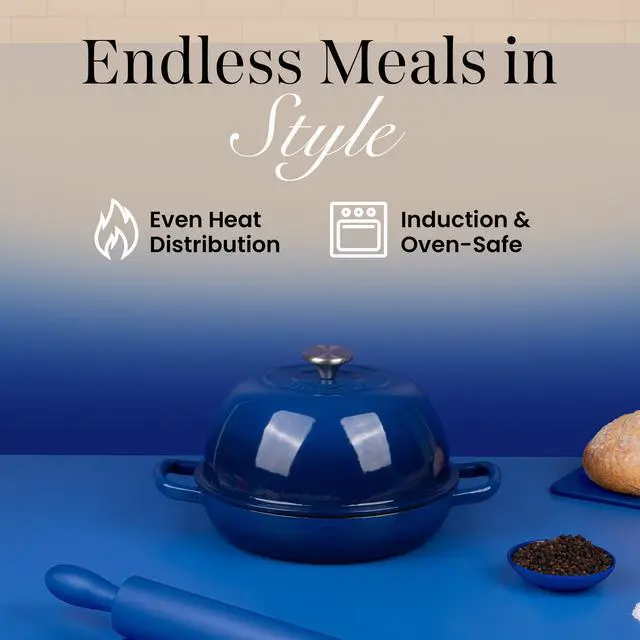 Alt view image 2 of 7 - Enamelled Cast Iron Dutch Oven Pot Dutch Oven For Sourdough Bread Baking Cast Iron Bread Pot Dark Blue, 6 Quarts, 26cm