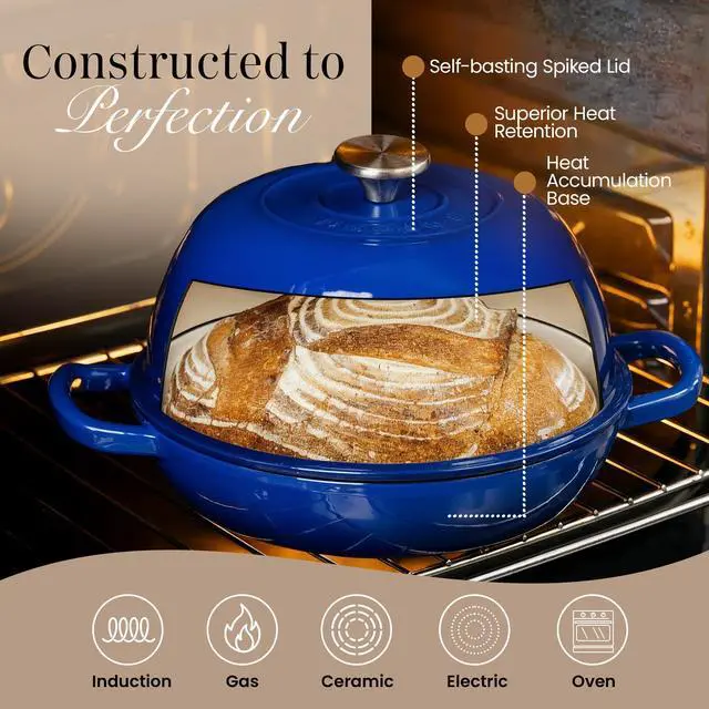 Alt view image 3 of 7 - Enamelled Cast Iron Dutch Oven Pot Dutch Oven For Sourdough Bread Baking Cast Iron Bread Pot Dark Blue, 6 Quarts, 26cm