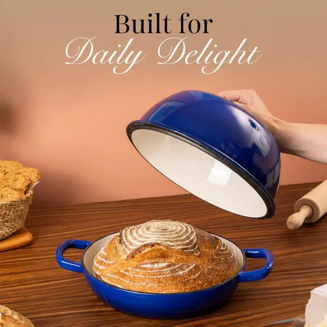 Alt view image 4 of 7 - Enamelled Cast Iron Dutch Oven Pot Dutch Oven For Sourdough Bread Baking Cast Iron Bread Pot Dark Blue, 6 Quarts, 26cm