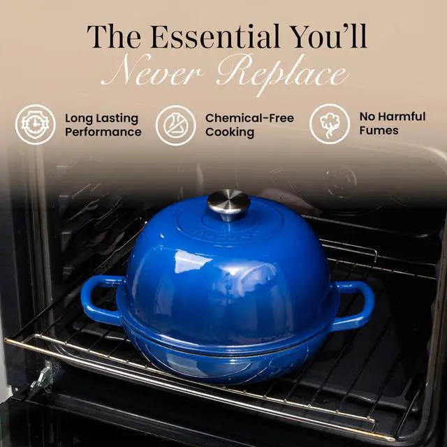 Alt view image 6 of 7 - Enamelled Cast Iron Dutch Oven Pot Dutch Oven For Sourdough Bread Baking Cast Iron Bread Pot Dark Blue, 6 Quarts, 26cm