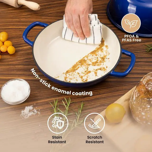 Alt view image 5 of 7 - Enamelled Cast Iron Dutch Oven Pot Dutch Oven For Sourdough Bread Baking Cast Iron Bread Pot Dark Blue, 6 Quarts, 26cm