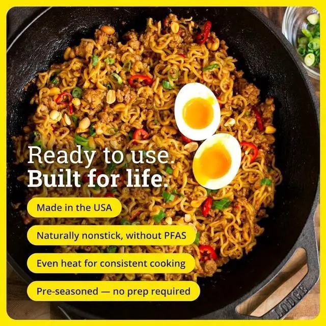 Alt view image 2 of 6 - 14 Inch Cast Iron Wok with Dual Loop Handles PFAS FREE Pre-Seasoned Family Size Stir Fry Pan Stovetop & Oven Safe Heavy Duty High-Heat Retention Wok Made in USA
