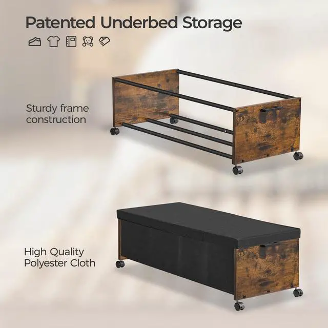 Alt view image 2 of 5 - Under Bed Drawers on Wheels, XXXXL Size, UnderBed Storage with Wheels, Wooden Under Bed Storage, Heavy Duty, Patented Design