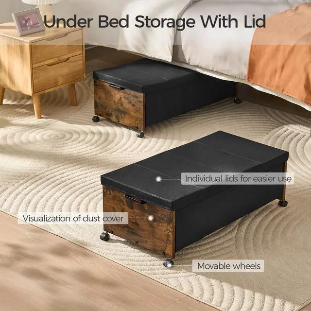 Alt view image 3 of 5 - Under Bed Drawers on Wheels, XXXXL Size, UnderBed Storage with Wheels, Wooden Under Bed Storage, Heavy Duty, Patented Design