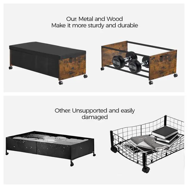 Alt view image 5 of 5 - Under Bed Drawers on Wheels, XXXXL Size, UnderBed Storage with Wheels, Wooden Under Bed Storage, Heavy Duty, Patented Design