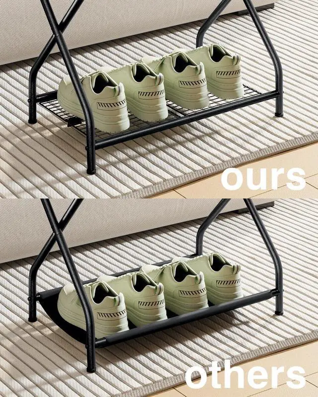 Alt view image 2 of 7 - Set of 2 Foldable Black Luggage Rack Stands with Storage Shelves Heavy Duty Metal Holders, 150 lbs Top, 50 lbs Bottom Each, Fits 20-28 Luggage Guest Room, Bedroom, Hotel LR-BK-2
