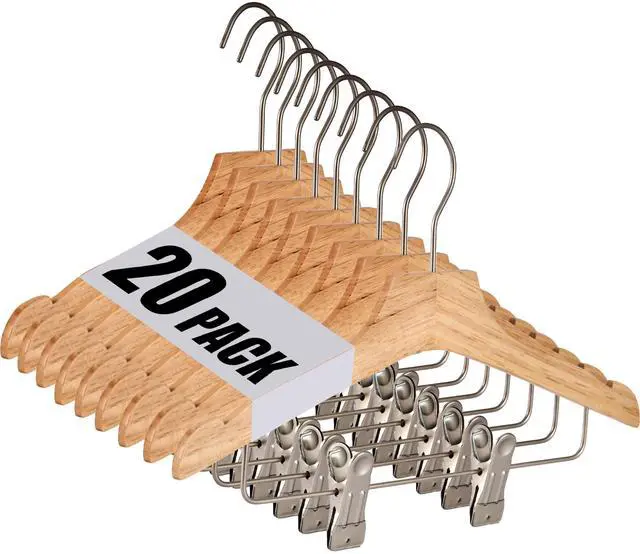 Main image of Natural 12.7" Ultra-Thin Wooden Children Closet Clothes Clips Hangers 20PCS Wood Baby Kids Coat Hangers for Infant Toddler Newborn Jumpsuit Pants Skirts Jeans Space Saving Heavy Duty Durable