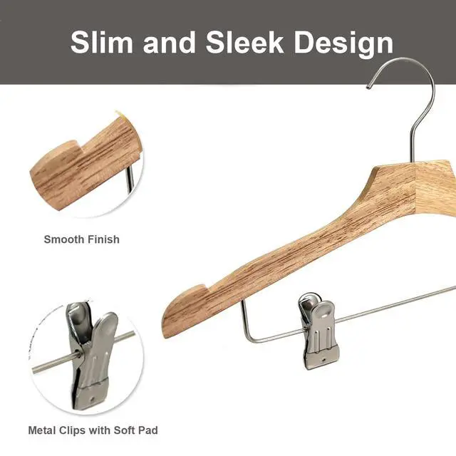 Alt view image 4 of 7 - Natural 12.7" Ultra-Thin Wooden Children Closet Clothes Clips Hangers 20PCS Wood Baby Kids Coat Hangers for Infant Toddler Newborn Jumpsuit Pants Skirts Jeans Space Saving Heavy Duty Durable