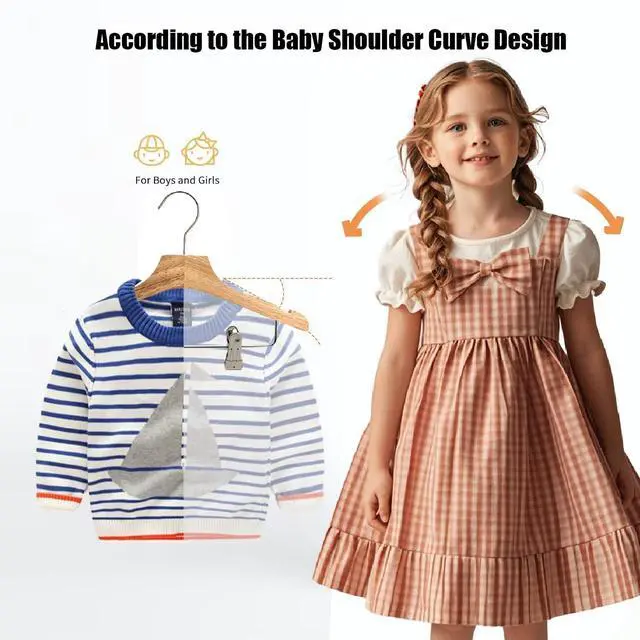 Alt view image 7 of 7 - Natural 12.7" Ultra-Thin Wooden Children Closet Clothes Clips Hangers 20PCS Wood Baby Kids Coat Hangers for Infant Toddler Newborn Jumpsuit Pants Skirts Jeans Space Saving Heavy Duty Durable