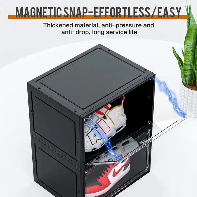 Alt view image 7 of 7 - XL Shoe Storage Box Organizer, 8 Pack Shoe Boxes Clear Plastic Stackable, Sneaker Display Case Container Fit for US 13 (Side 8 PACK BLACK)