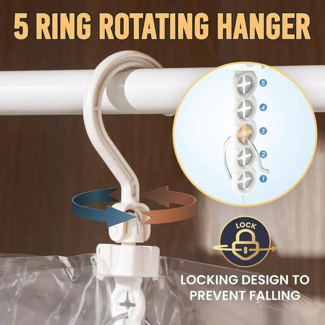 Alt view image 5 of 7 - Hanging Vacuum Sealer Suction Space Saver Storage Bags for Clothes Travel with Electric Air Pump And Rolling Slide Clip for Coats, Closet Organizers, 6 Long