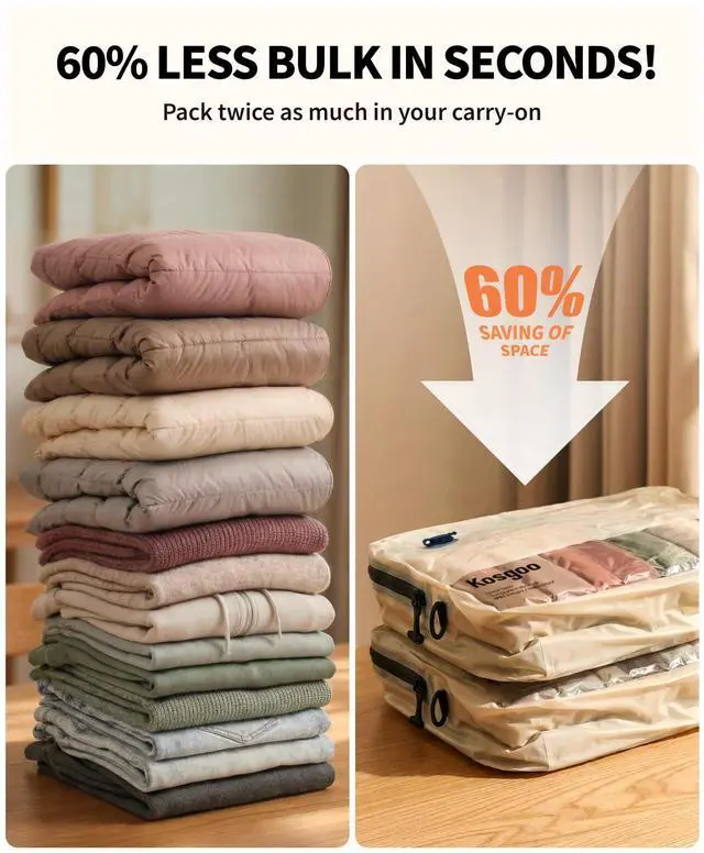 Alt view image 2 of 7 - Vacuum Compression Packing Bags for Travel, Reusable Nylon Vacuum Bags with Pump, Expandable Luggage Organizer Set for Carry-On Suitcase Organizer (2 Pack with Pump, Beige)