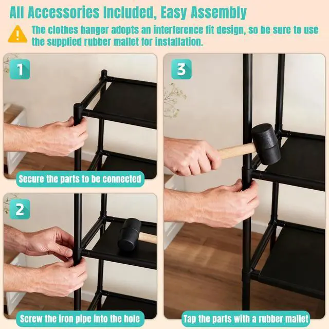 Alt view image 6 of 7 - Portable Closet,Free Standing Clothes Rack,Clothes Storage Closet,Closet Racks for Hanging Clothes for Hanging Clothes with 4 Hooks,63" L X 14" W X 67" H,Easy to Assembly