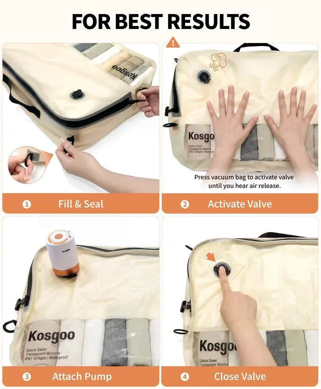 Alt view image 4 of 7 - Vacuum Compression Packing Bags for Travel, Reusable Nylon Vacuum Bags with Pump, Expandable Luggage Organizer Set for Carry-On Suitcase Organizer (2 Pack with Pump, Beige)