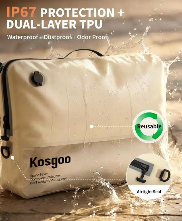 Alt view image 3 of 7 - Vacuum Compression Packing Bags for Travel, Reusable Nylon Vacuum Bags with Pump, Expandable Luggage Organizer Set for Carry-On Suitcase Organizer (2 Pack with Pump, Beige)
