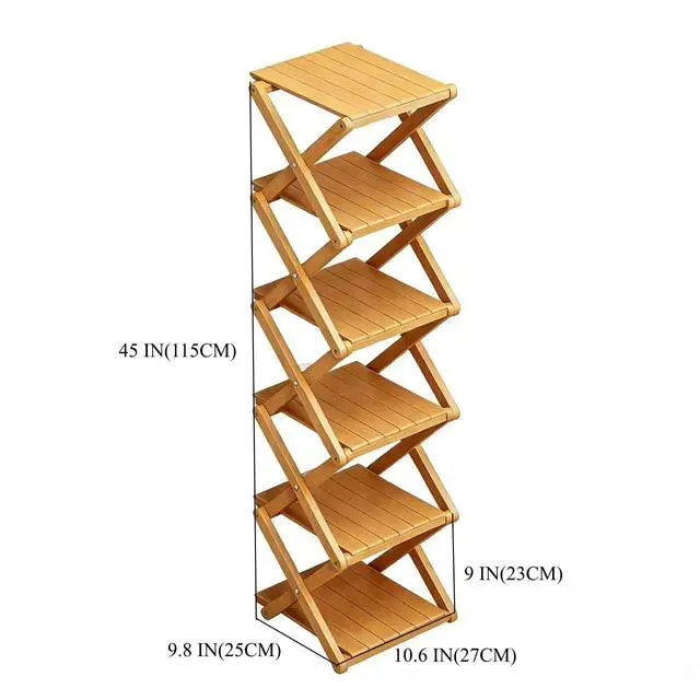 Alt view image 2 of 7 - Bamboo Shoe Rack - No Assembly Required, Tall Narrow Foldable Shoe Organizer, Space-Saving Multifunctional Shelf for Entryways, Corners, Bedrooms, Balconies, 6 Layer(Reinforced and Thickened)
