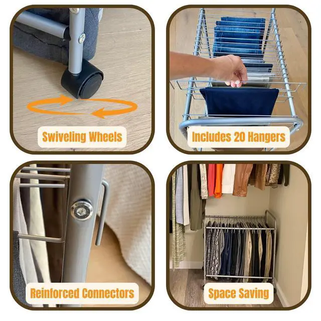 Alt view image 5 of 7 - Pants Rack with 20 Pants Hangers Rolling Trolley Cart - Skirt Hangers, Jean Organizer for Closet