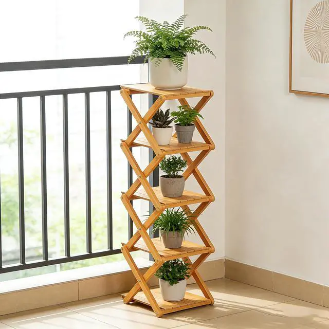 Alt view image 7 of 7 - Bamboo Shoe Rack - No Assembly Required, Tall Narrow Foldable Shoe Organizer, Space-Saving Multifunctional Shelf for Entryways, Corners, Bedrooms, Balconies, 6 Layer(Reinforced and Thickened)