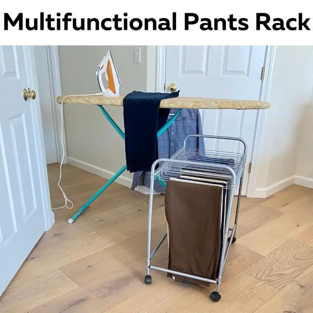 Alt view image 6 of 7 - Pants Rack with 20 Pants Hangers Rolling Trolley Cart - Skirt Hangers, Jean Organizer for Closet