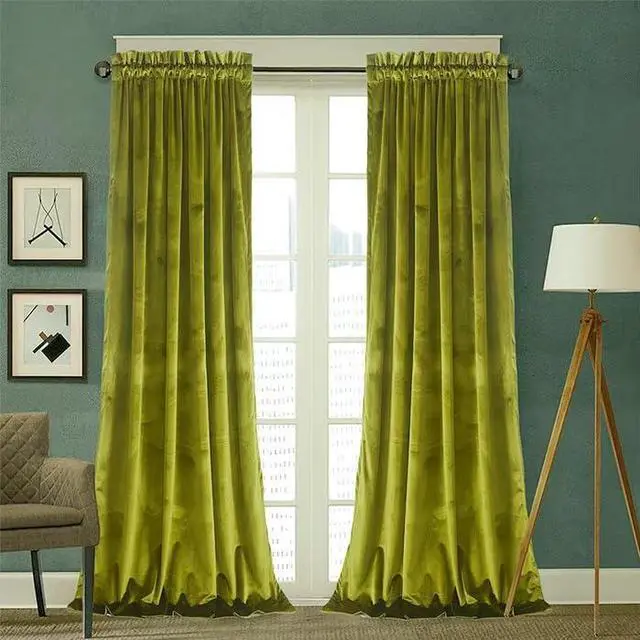 Main image of Olive Green Velvet Curtain 84 inch Long - Curtains Block Light Thermal Insulated Rod Pocket Window Drapes Set for Bedroom/Living Room, Olive Green, W52 x L84 inch, 2 Panels