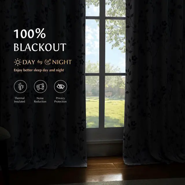 Alt view image 2 of 7 - Floral 100% Blackout Curtains 72 Inches Long 2 Panels for Bedroom Living Room Blue Grey and White Flower Patterned Room Darkening Thermal Soundproof Grommet Window Treatments Drapes, 52X72