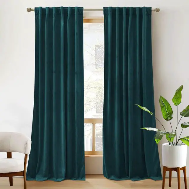 Main image of Teal Velvet Curtains 84 inch Length - Super Soft Durable Window Drapes Plush Velvet Room Darkening Backdrop for Nursery Playroom Bedroom, Peacock Blue, W52 x L84 inches, 2 Panels