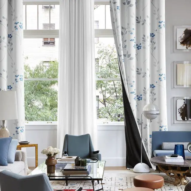 Alt view image 5 of 7 - Floral 100% Blackout Curtains 72 Inches Long 2 Panels for Bedroom Living Room Blue Grey and White Flower Patterned Room Darkening Thermal Soundproof Grommet Window Treatments Drapes, 52X72