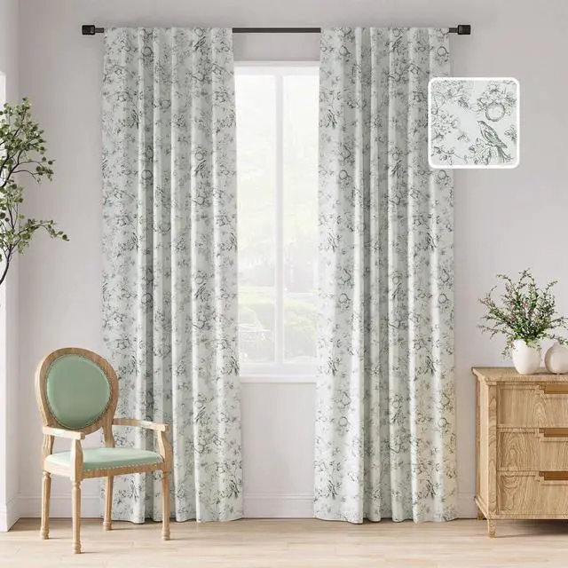 Main image of 95% Blackout Floral Curtains 84 Inches Long, Printed Flower Sage Green Blackout Curtain for Bedroom Rod Pocket Back Tab Blackout Curtains Thermal Insulated Window Drapes, 2 Panels