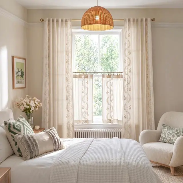 Alt view image 2 of 7 - Belrose Linen Curtains for Bedroom Floral Curtains 84 Inch Length Linen Blend Beige Embroidered Drapes Farmhouse Flower Patterned Drapes for Living Room Window Treatments Set 2 Panels