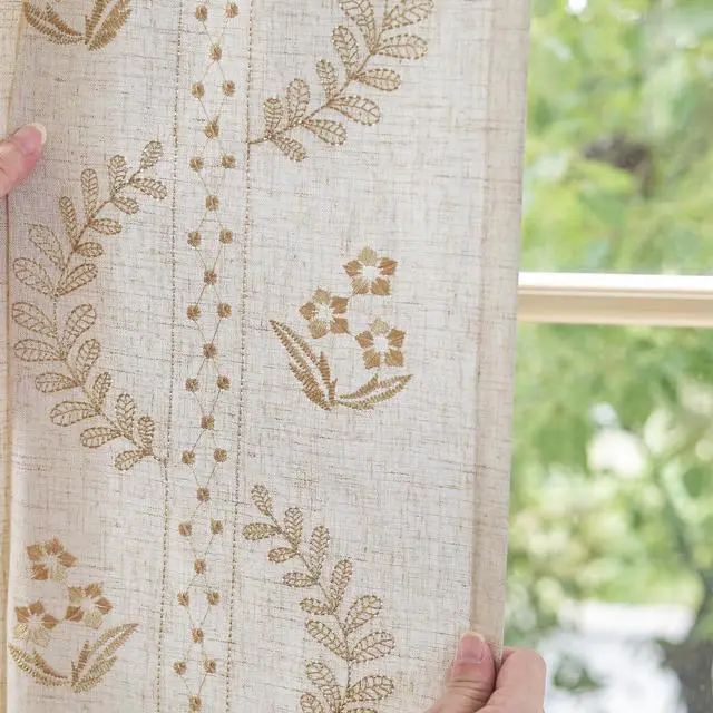 Alt view image 5 of 7 - Belrose Linen Curtains for Bedroom Floral Curtains 84 Inch Length Linen Blend Beige Embroidered Drapes Farmhouse Flower Patterned Drapes for Living Room Window Treatments Set 2 Panels