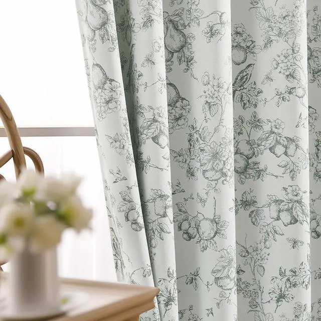 Alt view image 3 of 7 - 95% Blackout Floral Curtains 84 Inches Long, Printed Flower Sage Green Blackout Curtain for Bedroom Rod Pocket Back Tab Blackout Curtains Thermal Insulated Window Drapes, 2 Panels
