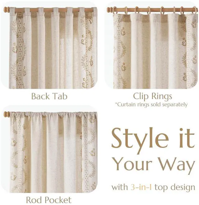 Alt view image 7 of 7 - Belrose Linen Curtains for Bedroom Floral Curtains 84 Inch Length Linen Blend Beige Embroidered Drapes Farmhouse Flower Patterned Drapes for Living Room Window Treatments Set 2 Panels