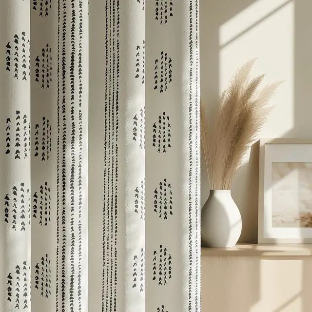 Main image of 100% Boho Blackout Curtains 72 Inches Long for Bedroom, Black on Beige Patterned Bohemian Curtains for Living Room, Geometric Striped Thermal Insulated Window Drapes Grommet Top 2 Panels