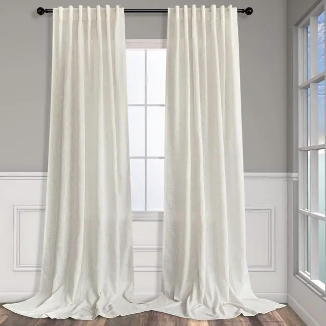 Main image of 102 Inch Long Curtains 2 Panel for Living Room Dining Back Tab Loop Pocket Custom Natural Linen Sheer Ivory Cream Curtain for Bedroom Playroom Boho Farm House Cottage Core Decor 42 x 102 Length