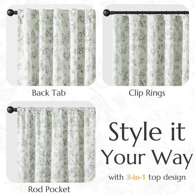 Alt view image 4 of 7 - 95% Blackout Floral Curtains 84 Inches Long, Printed Flower Sage Green Blackout Curtain for Bedroom Rod Pocket Back Tab Blackout Curtains Thermal Insulated Window Drapes, 2 Panels