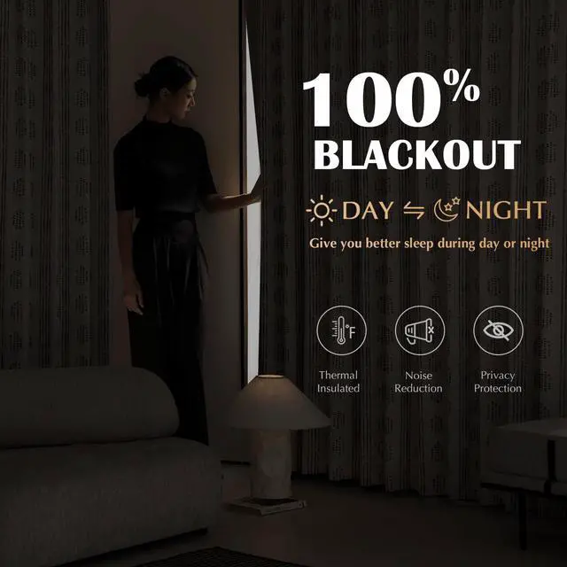 Alt view image 3 of 7 - 100% Boho Blackout Curtains 72 Inches Long for Bedroom, Black on Beige Patterned Bohemian Curtains for Living Room, Geometric Striped Thermal Insulated Window Drapes Grommet Top 2 Panels