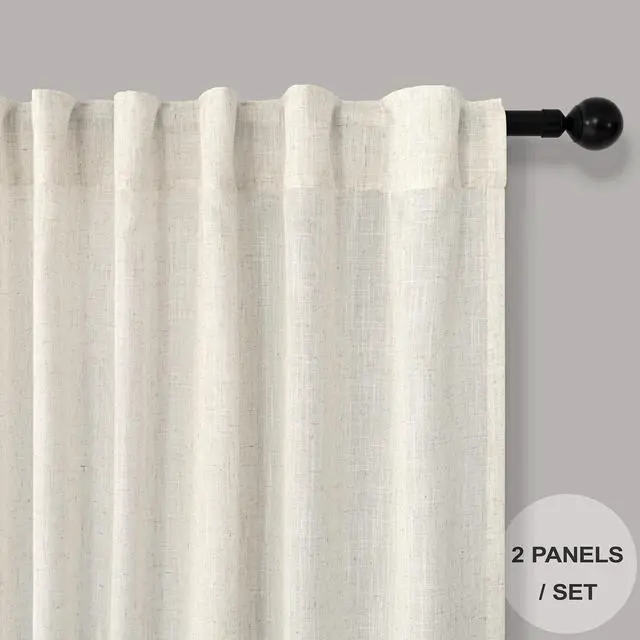 Alt view image 2 of 7 - 102 Inch Long Curtains 2 Panel for Living Room Dining Back Tab Loop Pocket Custom Natural Linen Sheer Ivory Cream Curtain for Bedroom Playroom Boho Farm House Cottage Core Decor 42 x 102 Length