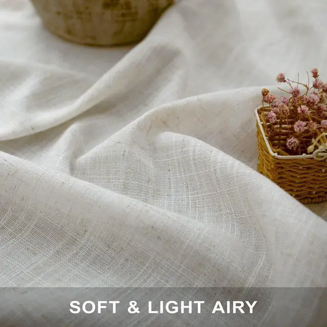 Alt view image 3 of 7 - 102 Inch Long Curtains 2 Panel for Living Room Dining Back Tab Loop Pocket Custom Natural Linen Sheer Ivory Cream Curtain for Bedroom Playroom Boho Farm House Cottage Core Decor 42 x 102 Length