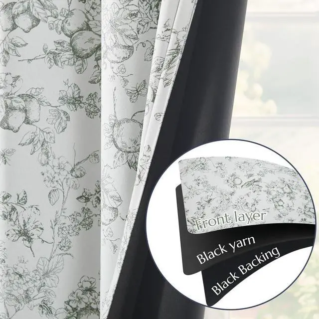 Alt view image 5 of 7 - 95% Blackout Floral Curtains 84 Inches Long, Printed Flower Sage Green Blackout Curtain for Bedroom Rod Pocket Back Tab Blackout Curtains Thermal Insulated Window Drapes, 2 Panels