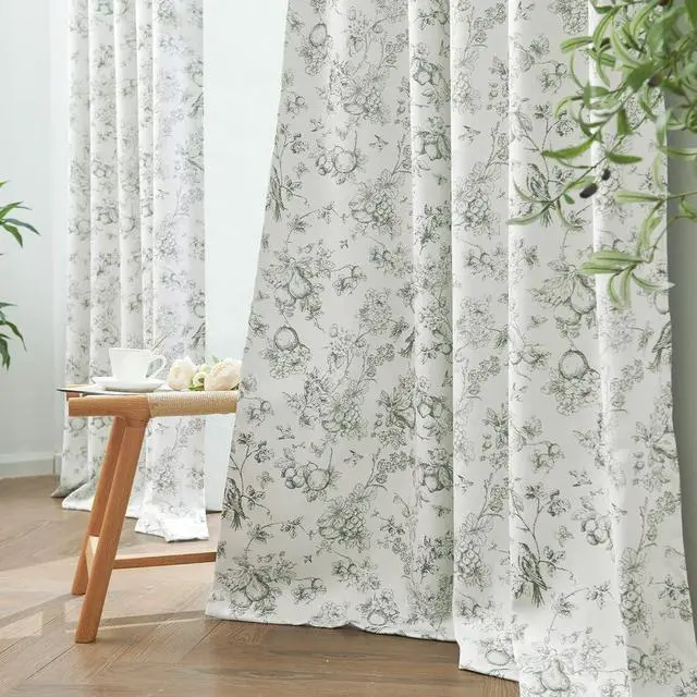 Alt view image 6 of 7 - 95% Blackout Floral Curtains 84 Inches Long, Printed Flower Sage Green Blackout Curtain for Bedroom Rod Pocket Back Tab Blackout Curtains Thermal Insulated Window Drapes, 2 Panels