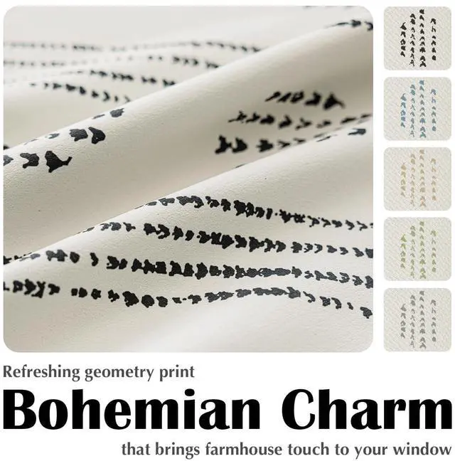 Alt view image 4 of 7 - 100% Boho Blackout Curtains 72 Inches Long for Bedroom, Black on Beige Patterned Bohemian Curtains for Living Room, Geometric Striped Thermal Insulated Window Drapes Grommet Top 2 Panels