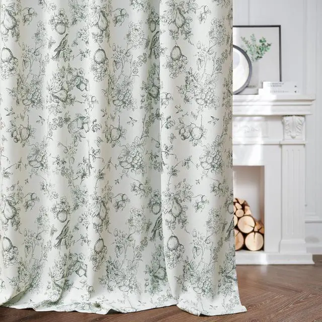 Alt view image 7 of 7 - 95% Blackout Floral Curtains 84 Inches Long, Printed Flower Sage Green Blackout Curtain for Bedroom Rod Pocket Back Tab Blackout Curtains Thermal Insulated Window Drapes, 2 Panels