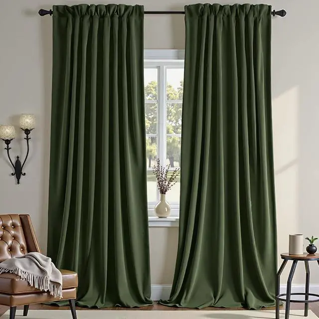 Main image of Olive Green Velvet Curtains Thermal Insulated Blackout Curtain for Bedroom Window Living Room Darkening Luxury Vintage 84 Inches Long Heavy Drapes Panels Rod Pocket Set of 2