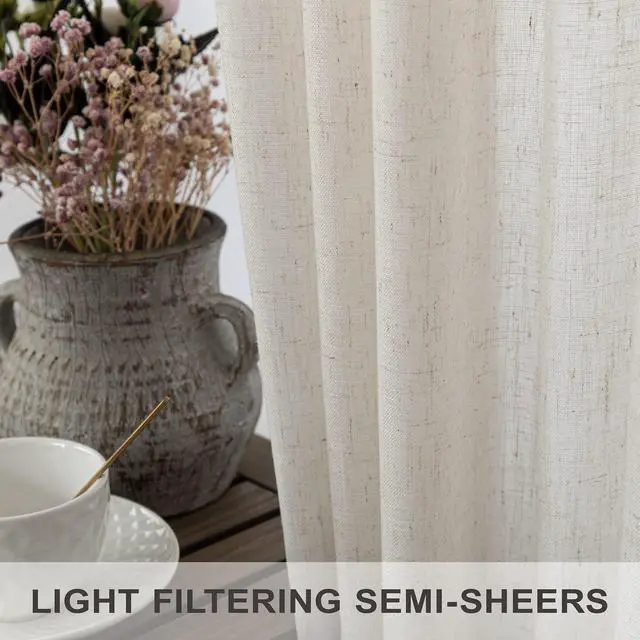 Alt view image 4 of 7 - 102 Inch Long Curtains 2 Panel for Living Room Dining Back Tab Loop Pocket Custom Natural Linen Sheer Ivory Cream Curtain for Bedroom Playroom Boho Farm House Cottage Core Decor 42 x 102 Length