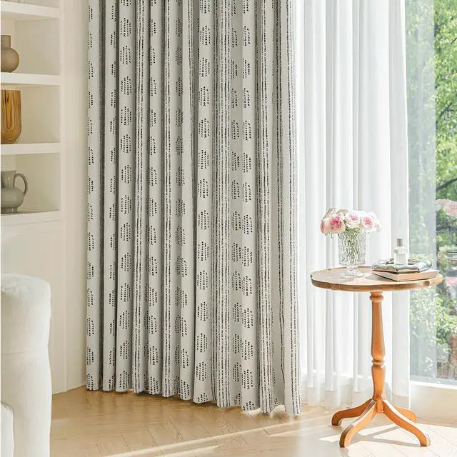Alt view image 6 of 7 - 100% Boho Blackout Curtains 72 Inches Long for Bedroom, Black on Beige Patterned Bohemian Curtains for Living Room, Geometric Striped Thermal Insulated Window Drapes Grommet Top 2 Panels