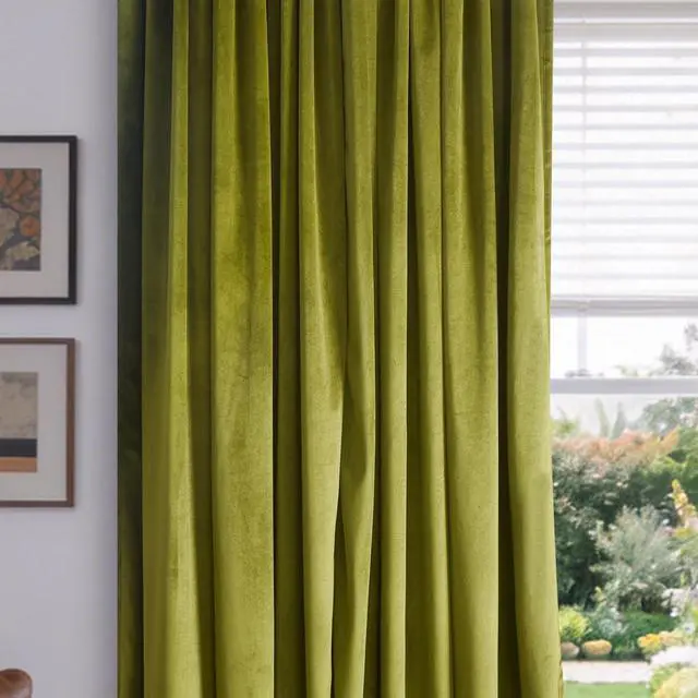 Alt view image 2 of 7 - Olive Green Velvet Curtain 84 inch Long - Curtains Block Light Thermal Insulated Rod Pocket Window Drapes Set for Bedroom/Living Room, Olive Green, W52 x L84 inch, 2 Panels