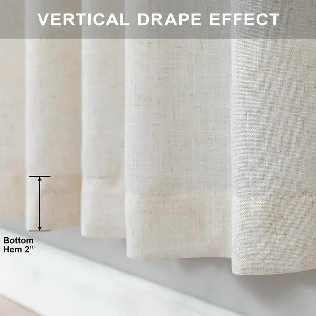 Alt view image 7 of 7 - 102 Inch Long Curtains 2 Panel for Living Room Dining Back Tab Loop Pocket Custom Natural Linen Sheer Ivory Cream Curtain for Bedroom Playroom Boho Farm House Cottage Core Decor 42 x 102 Length