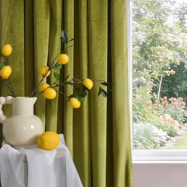 Alt view image 3 of 7 - Olive Green Velvet Curtain 84 inch Long - Curtains Block Light Thermal Insulated Rod Pocket Window Drapes Set for Bedroom/Living Room, Olive Green, W52 x L84 inch, 2 Panels