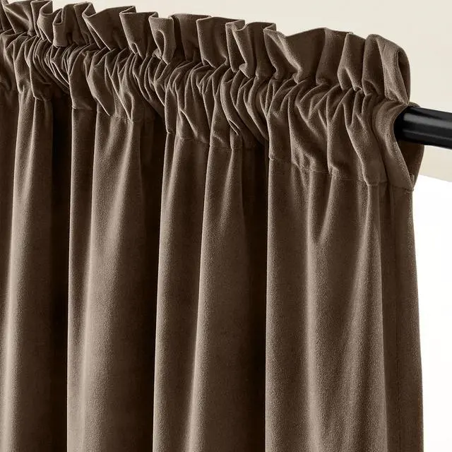 Alt view image 2 of 7 - Velvet Blackout Curtains Thermal Insulated Room Window Drapes Super Soft Luxury Curtains for Living Room Bedroom Rod Pocket 2 Panels, Truffle, 52" W x 84" L