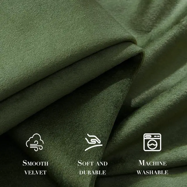 Alt view image 4 of 7 - Olive Green Velvet Curtains Thermal Insulated Blackout Curtain for Bedroom Window Living Room Darkening Luxury Vintage 84 Inches Long Heavy Drapes Panels Rod Pocket Set of 2